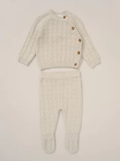 Rock-A-Bye Baby Boutique Ensemble cardigan et leggings à pieds gris bébé en maille