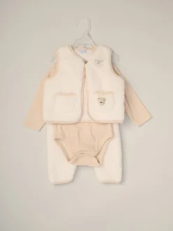 Rock-A-Bye Baby Boutique Ensemble 3pièces blanc Teddy Gilet, Body et Pantalons