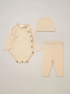 Rock-A-Bye Baby Boutique Ensemble 3pièces avec bodys, leggings et chapeaux marron en maille pour bébé