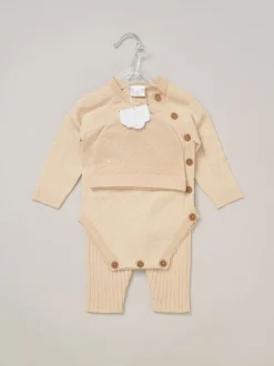 Rock-A-Bye Baby Boutique Ensemble 3pièces avec bodys, leggings et chapeaux marron en maille pour bébé