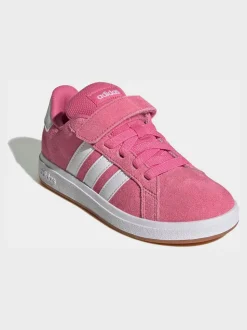 Rose - Baskets adidas Grand Court 00s en daim à lacets élastiques pour enfant