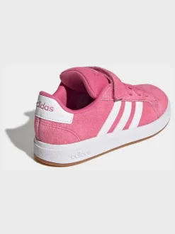 Rose - Baskets adidas Grand Court 00s en daim à lacets élastiques pour enfant