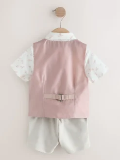 Rose - Ensemble gilet, chemise, short et cravate (3mois9ans)