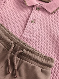 Rose - Ensemble polo texturé à manches courtes et short (3mois7ans)