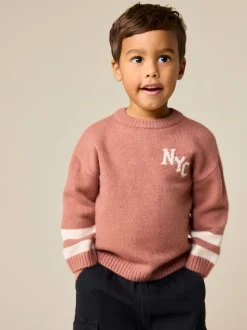 Rose blush NYC - Pull col rond en maille (3mois-7ans)