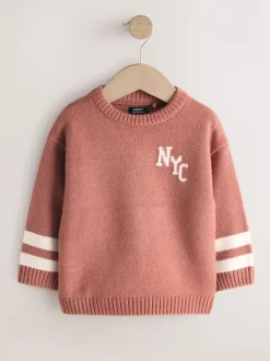 Rose blush NYC - Pull col rond en maille (3mois-7ans)