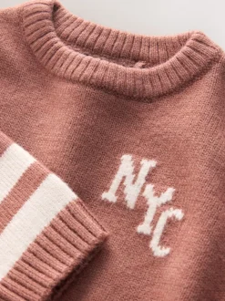 Rose blush NYC - Pull col rond en maille (3mois-7ans)