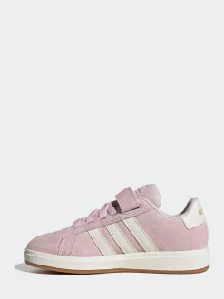 Rose clair - Baskets adidas Grand Court 00s en daim à lacets élastiques pour enfant