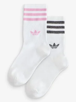 Rose/Blanc - adidas originals Chaussettes mi-hautes à paillettes 2 Pack