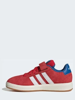 Rouge - Baskets adidas Grand Court 00s en daim à lacets élastiques pour enfant