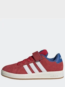 Rouge - Baskets adidas Grand Court 00s en daim à lacets élastiques pour enfant