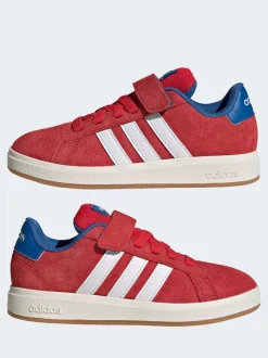 Rouge - Baskets adidas Grand Court 00s en daim à lacets élastiques pour enfant