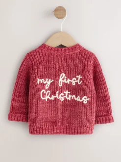 Rouge - Cardigan bébé en maille Mon premier Noël