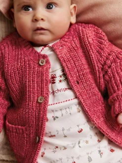 Rouge - Cardigan bébé en maille Mon premier Noël