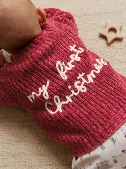 Rouge - Cardigan bébé en maille Mon premier Noël
