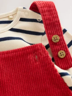 Rouge - Ensemble salopette et body en velours côtelé (0mois-2ans)