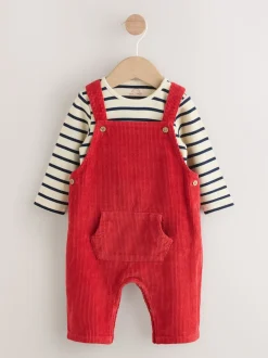 Rouge - Ensemble salopette et body en velours côtelé (0mois-2ans)