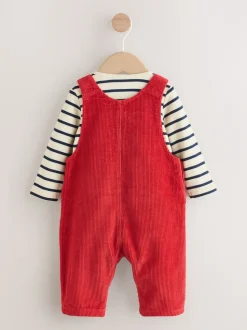 Rouge - Ensemble salopette et body en velours côtelé (0mois-2ans)