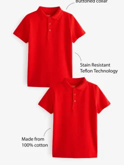 Rouge - Polos en coton à manches courtes pour l'école, lot de 2 (3-16ans)
