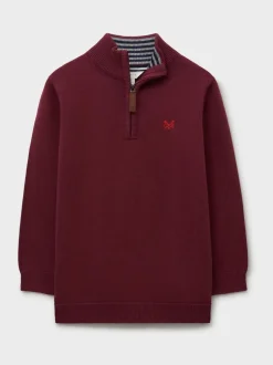 Rouge - Pull semi-zippé en coton classique Crew Clothing