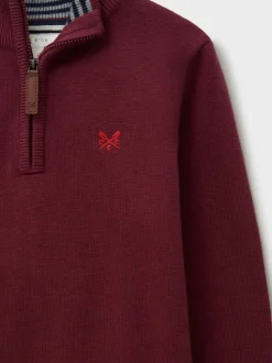 Rouge - Pull semi-zippé en coton classique Crew Clothing