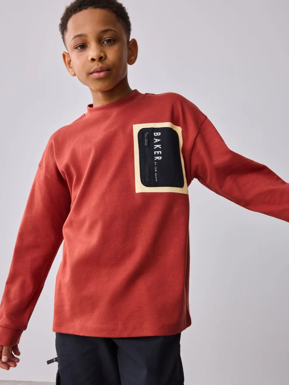 Rouge - T-shirt Baker by Ted Baker poids lourd à manches longues