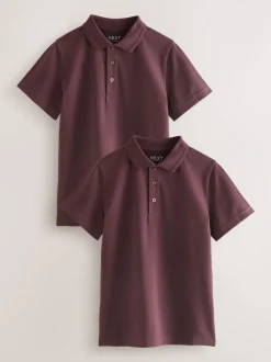 Rouge bordeaux - Polos en coton à manches courtes pour l'école, lot de 2 (3-16ans)