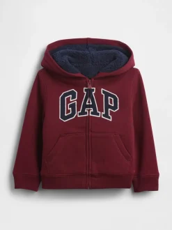 Rouge bordeaux - Sweat-shirt à capuche zippé en sherpa moelleux avec Gap logo (6mois5ans)