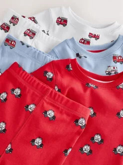 Rouge foncé/bleu motif véhicule d'urgence - Lot de 3 pyjamas Snuggle courts (9mois-10ans)