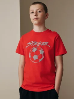 Rouge Football - T-shirt imprimé graphique à manches courtes coupe régulière (3-16ans)
