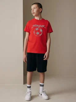 Rouge Football - T-shirt imprimé graphique à manches courtes coupe régulière (3-16ans)