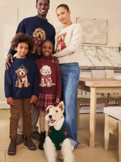 Rouge graphique chien - Pull de Noël familial assorti (3mois à7ans)