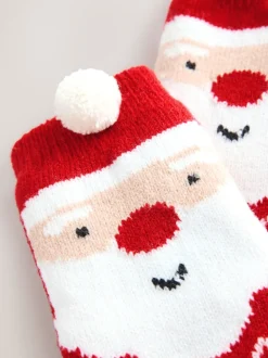 Rouge père Noël - Lot de 1 paires de chaussettes douillettes Noël