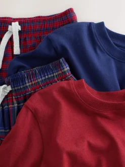 Rouge/Bleu - Lot de 2 pyjamas en tissu à carreaux à manches longues (3-16ans)