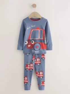 Rouge/bleu motif véhicule d'urgence - Lot de 3 pyjamas Snuggle courts (9mois-10ans)