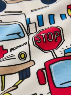 Rouge/bleu motif véhicules d'urgence - Lot de 3 pyjamas Snuggle courts (9mois-10ans)