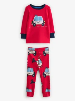 Rouge/bleu motif véhicules d'urgence - Lot de 3 pyjamas Snuggle courts (9mois-10ans)