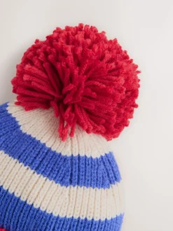 Rouge/bleu motif véhicules d'urgence - Bonnet à pompon avec oreilles (3mois -10ans)