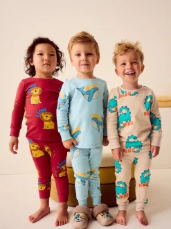 Rouge/Bleu/Neutre Animal - Lot de 3 pyjamas Snuggle (9mois-10ans)