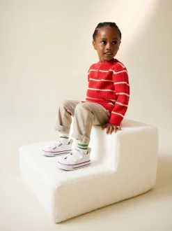 Rouge/Ecru - Pull Henley à rayures (3mois-7ans)