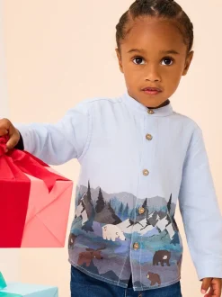 Scène bleue - Chemise imprimée Noël grand-père à manches longues (3mois-10ans)