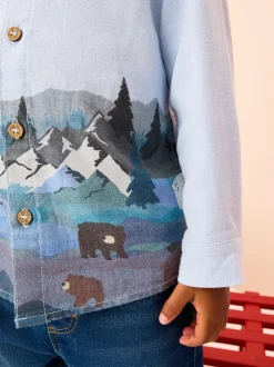 Scène bleue - Chemise imprimée Noël grand-père à manches longues (3mois-10ans)