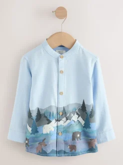 Scène bleue - Chemise imprimée Noël grand-père à manches longues (3mois-10ans)