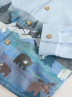 Scène bleue - Chemise imprimée Noël grand-père à manches longues (3mois-10ans)