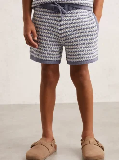 Short Reiss Peter rayé en maille de coton mélangé