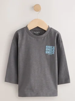 Slogan gris - T-shirt semi-uni à manches longues (3mois-7ans)