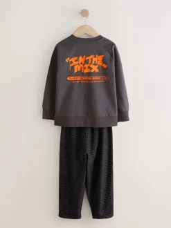 Slogan noir/gris/orange - Pyjama tissé simple (3-16ans)