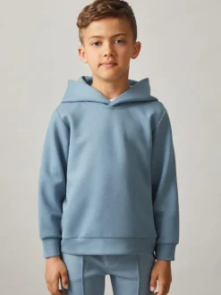 Soft Denim Bleu - Reiss Fabien - Sweat à capuche en jersey interlock