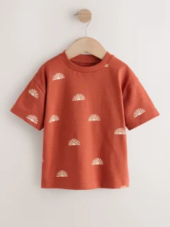 Soleil rouge rouille - T-shirt imprimé sur l’ensemble à manches courtes (3 mois7 ans) (3mois7ans)