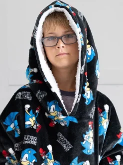 Sonic noir foncé - Sweat à capuche Vanilla Underground couverture imprimé sur l’ensemble